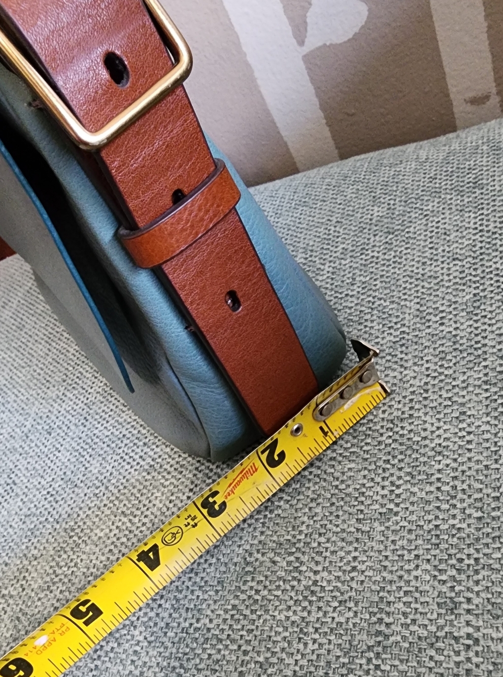 Fossil: Teal Flapover Crossbody Bag with Brown Strap - Picture 8 of 8